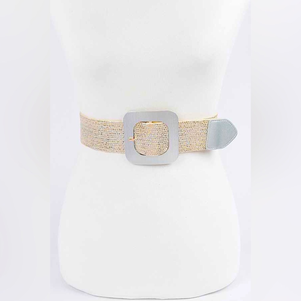 Square Buckle Coated Straw Statement Belt